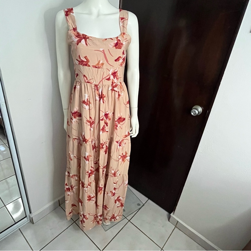 Peach Floral Tiered Maxi Dress | Cottagecore Boho Romantic Summer Aesthetic Med
